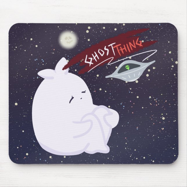 Mousepad Pequeno Mouse com Fantasma e OVNI (Frente)