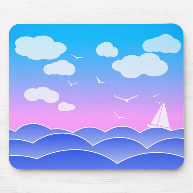 Mousepad Pequeno Navio No Oceano Gado, Capa De Maré (Frente)