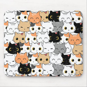 Mousepad Pequeno Rato de Catálogo de Rostos de Gatos de Des