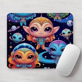 Mousepad Pequenos Alienígenas Multicoloridos no Espaço
