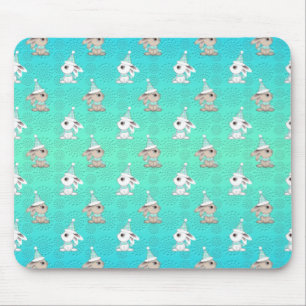 Mousepad Pequenos coelhos de neve em chapéus e escarpas pad