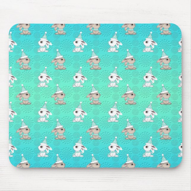 Mousepad Pequenos coelhos de neve em chapéus e escarpas pad (Frente)