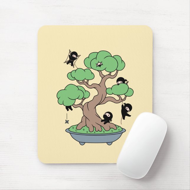 Mousepad Pequenos Ninjas em Bonsai Tree em Amarelo (Com mouse)