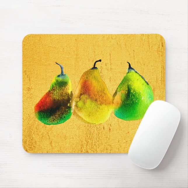 Mousepad Pera do mouse verde fruta cor d'água (Com mouse)