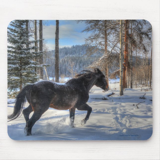 Mousepad Percheron Negro em Floresta e Primeira Neve de inv (Frente)