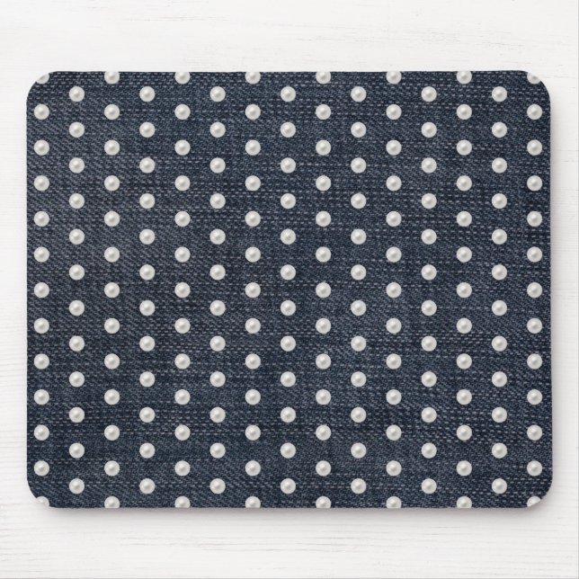 Mousepad pérolas brancas sobre o denim azul (Frente)