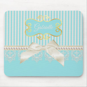 Mousepad Pérolas e Arco de Garrafas Lace Aqua com Nome