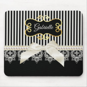 Mousepad Pérolas e nome preto do ouro do arco do creme das