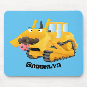 Mousepad Personagem de desenho animado de bulldozer amarelo