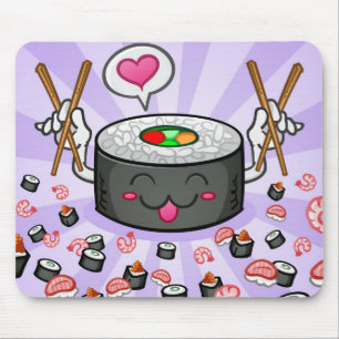 Mousepad Personagem de desenho animado do sushi que come