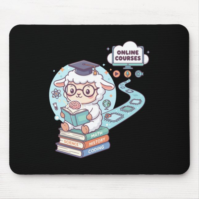 Mousepad Personagem de Ovelha Fofa Aprendendo Cursos Online (Frente)