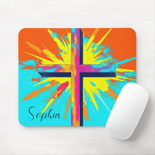 Mousepad Personalização da Ilustração Jesus Cruzado Colorid (Com mouse)