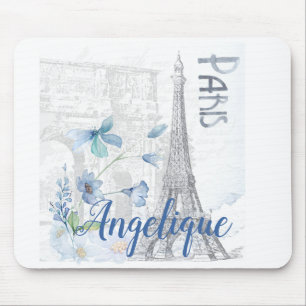Mousepad Personalização das Flores Azuis e Cena de Paris