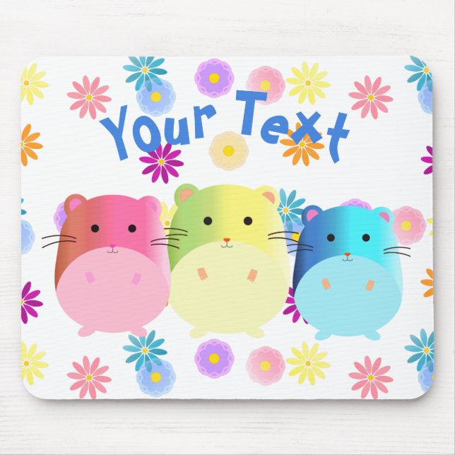 Mousepad Personalização de Hamsters Kawaii Cute Triplo (Frente)
