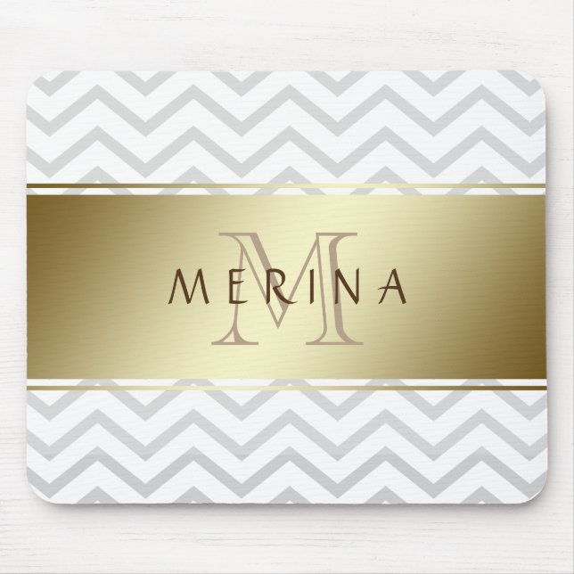 Mousepad Personalização do Padrão de Cinza Chevron Dourado (Frente)