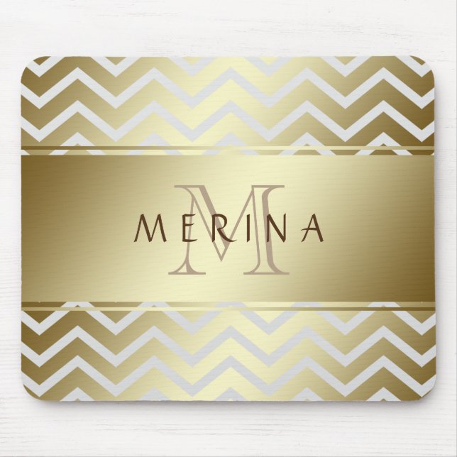 Mousepad Personalização do Padrão de Cinza Chevron Dourado (Frente)