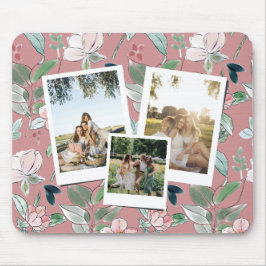 Mousepad Personalizado 3 Fotos Fundo Floral Rosa
