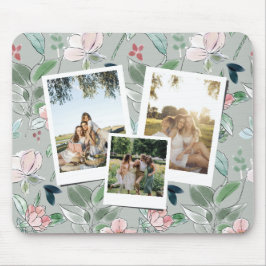 Mousepad Personalizado 3 Fotos Fundo Floral Verde