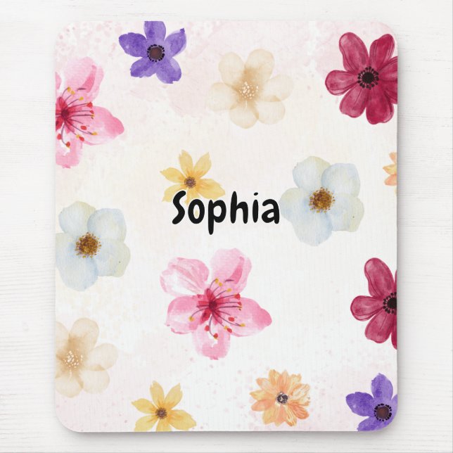 Mousepad Personalizado com Nome Floral Aquarela Su (Frente)