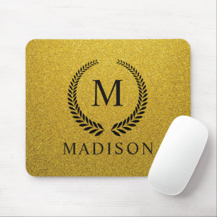 Mousepad Personalizado Dourado Preto e Dourado Glitter Mono
