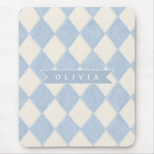 Mousepad Personalizado Preppy Azul Macio Difuso Argyle Nome