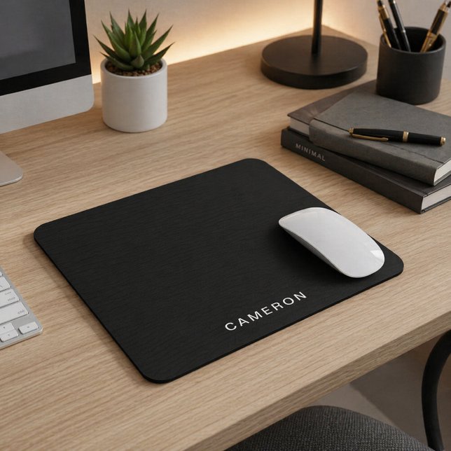 Mousepad Personalizado Preto & Monograma | Design Elegante (Criador carregado)