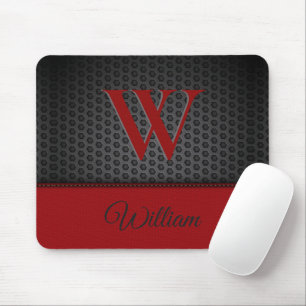 Mousepad Personalizado Preto Vermelho Falso Couro Monograma