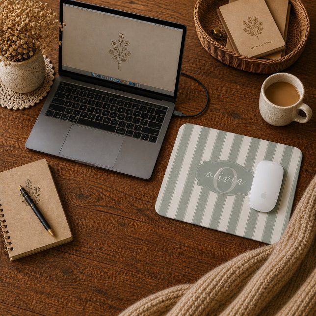 Mousepad Personalizado Rustico Verde Salvia Listrado (Criador carregado)