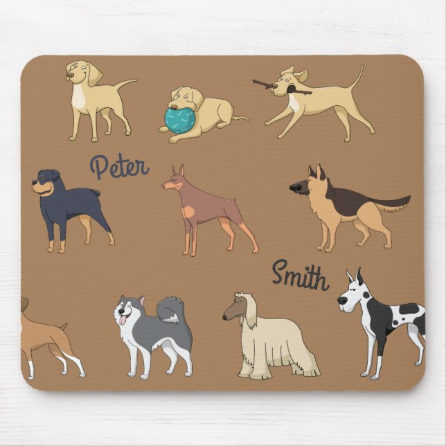 Mousepad Personalizar Design de Cães Cutes com Nome (Frente)