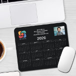 Mousepad Personalizar logotipo de empresa 2026 Calendário P<br><div class="desc">Este painel de contatos preto e branco do calendário de negócios é personalizado com o nome da sua empresa profissional e os detalhes de contato do escritório em preto e branco. Este mouse calendário gráfico apresenta seu logotipo em um lado da parte superior e foto profissional personalizada no outro. Rubrica...</div>