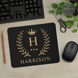 Mousepad Personalizar o nome e o monograma Dourado preto in