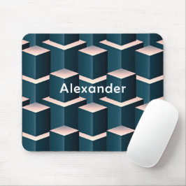 Mousepad Personalizar Padrão Geométrico Quadrado Azul Moder
