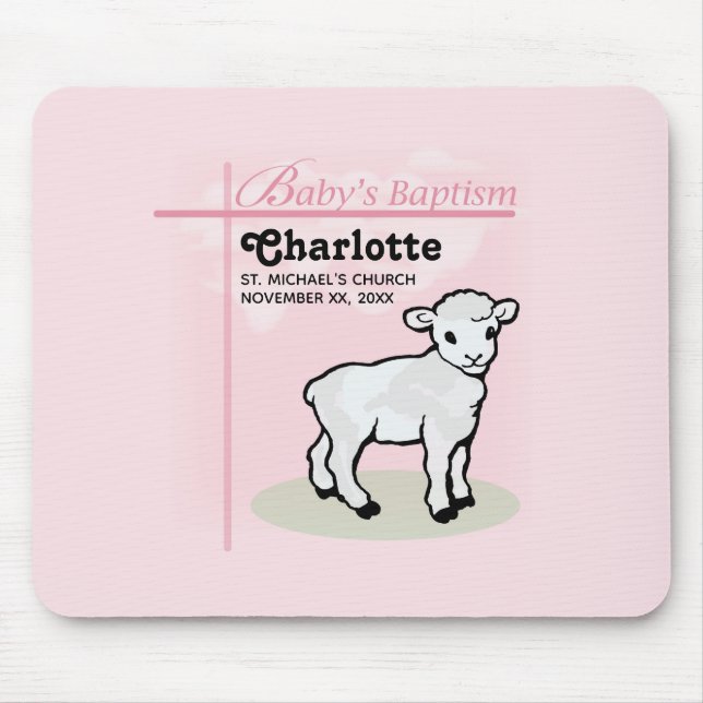 Mousepad Personalizável, Batismo, Rosa, Garota, Lambe (Frente)