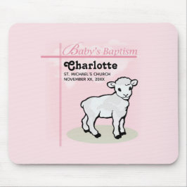 Mousepad Personalizável, Batismo, Rosa, Menina, Cordeiro