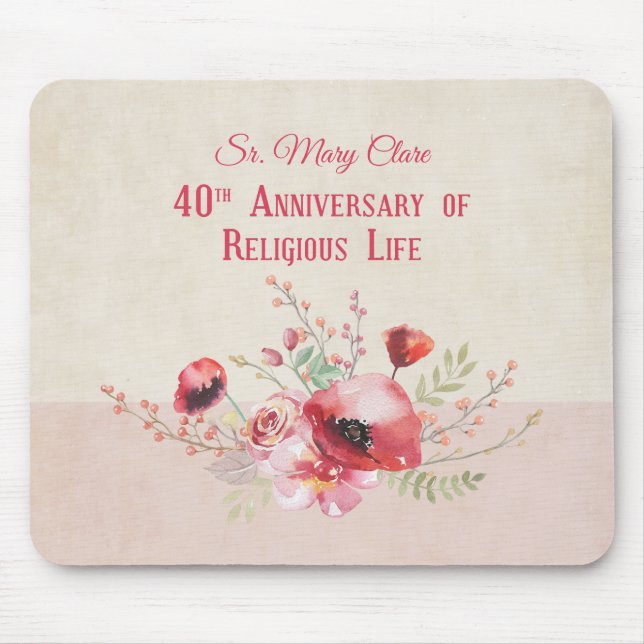 Mousepad Personalize, 40 anos de freira, rosa e (Frente)