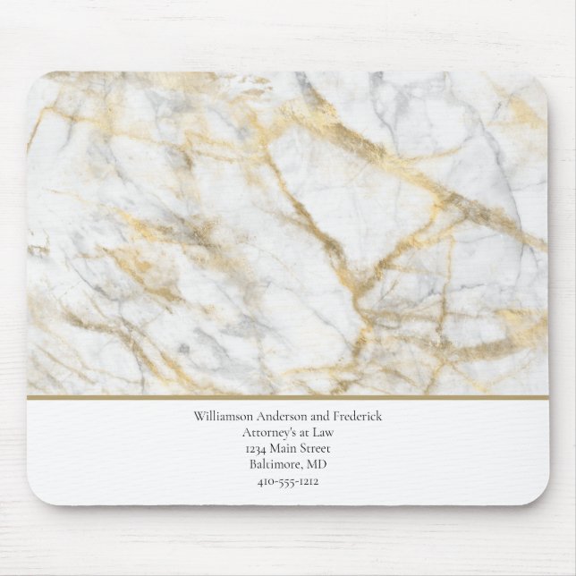 Mousepad Personalize Negócios Dourado Branco Mármore Cinza (Frente)