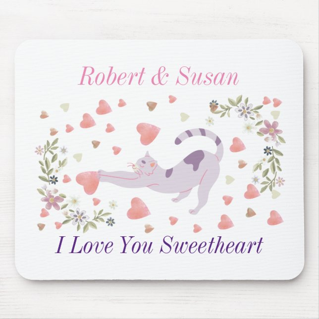 Mousepad Personalized Cute Cat Valentine Gift for Couples (Frente)