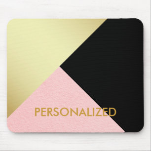 Mousepad Personalized Gold Pink & Black Abstract Pattern