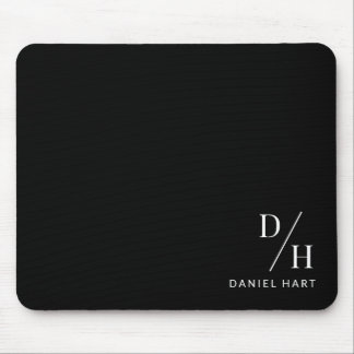 Mousepad Personalized Minimalist Initial Name Black