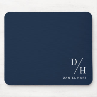 Mousepad Personalized Minimalist Initial Name Navy Blue