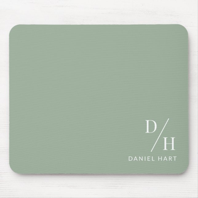 Mousepad Personalized Minimalist Initial Name Sage Green (Frente)
