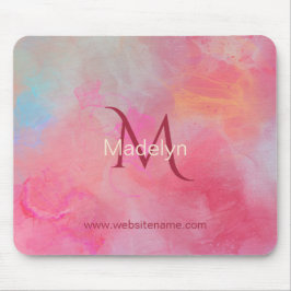 Mousepad Personalized Name + Monogram Pink Watercolor Ink