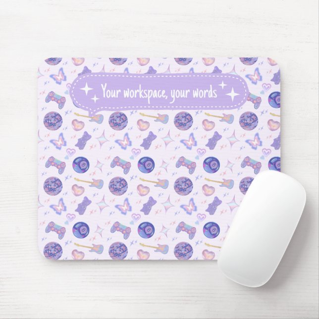 Mousepad Personalized pastel y2k lavender aesthetic pattern (Com mouse)