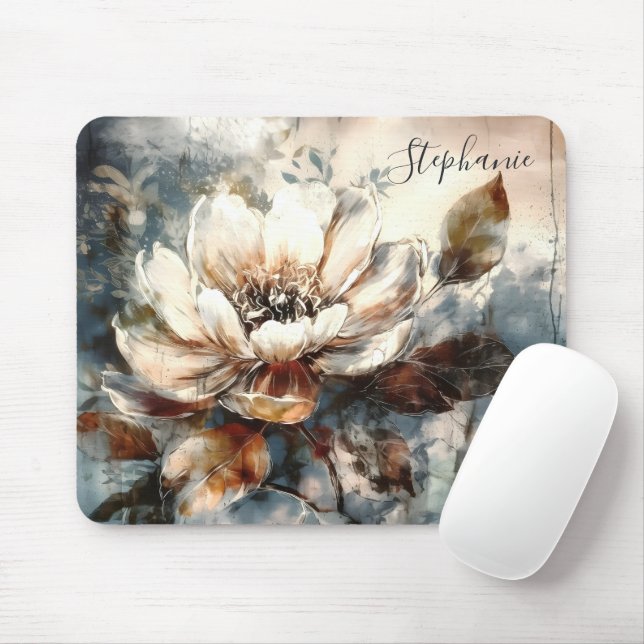 Mousepad Personalized Peony Watercolor Bloom Art (Com mouse)