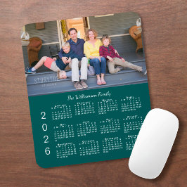 Mousepad Personalized Photo Name Blue-Green 2026 Calendar