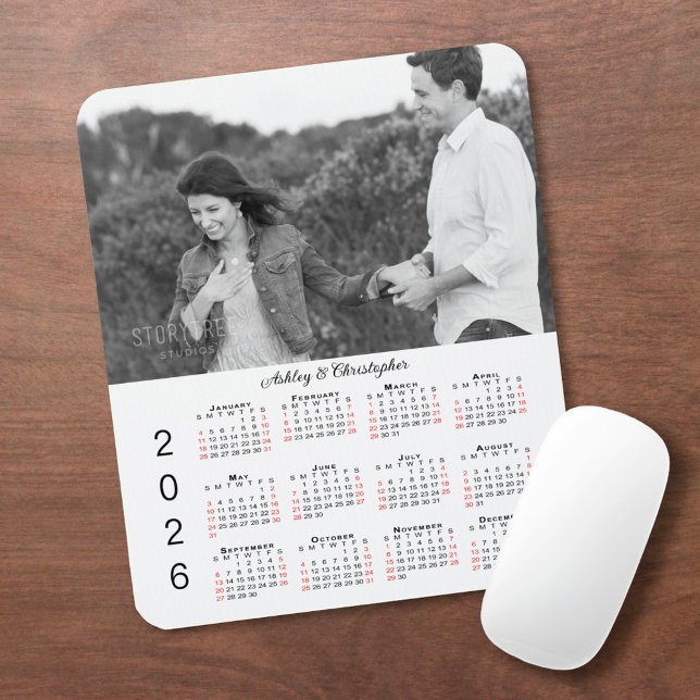 Mousepad Personalized Photo Names 2026 Calendar (Personalized Photo Names 2026 Calendar Mouse Pad, in situ)