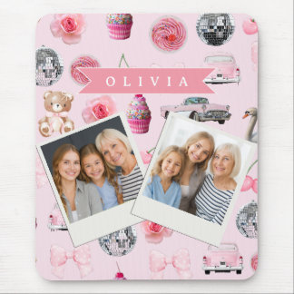 Mousepad Personalized Pink Coquette Retro Cute Teddy Bear 