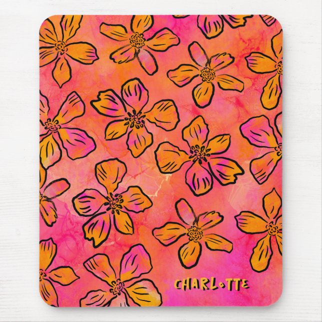Mousepad Personalized Pink Floral Pop Art (Frente)