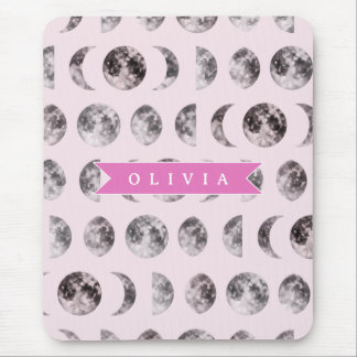 Mousepad Personalized Pink Moon Phase Celestial Name Gift