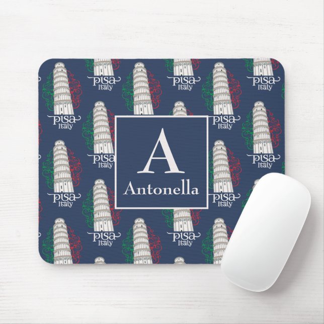 Mousepad Personalized Tower of Pisa with Monogram and Name (Com mouse)